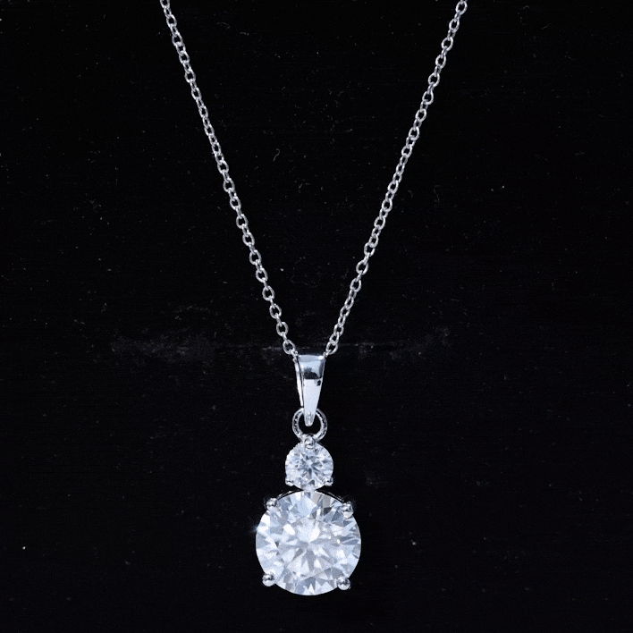 Yellow gold lab-grown diamond 2-stone pendant necklace for women by Rosec Jewels, showcasing sparkling gemstones and elegant design.