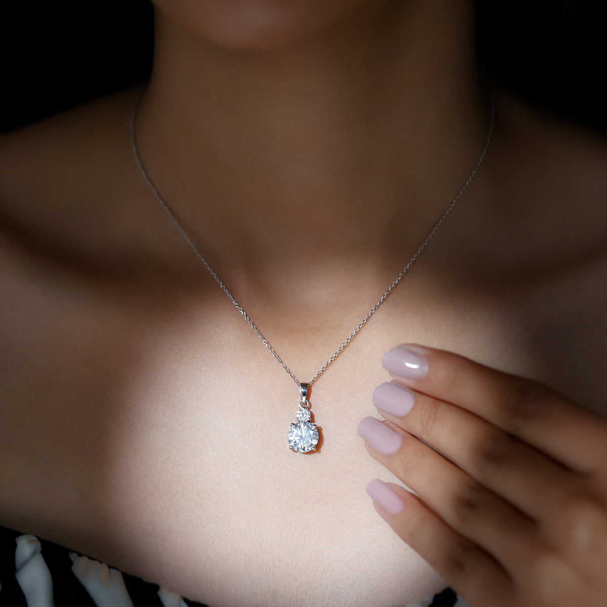 Certified Lab Grown Diamond 2 Stone Necklace For Women