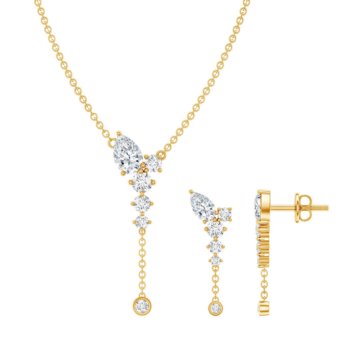 Rosec Jewels certified lab-grown diamond jewelry set with elegant necklace and matching earrings, showcasing sparkling design.