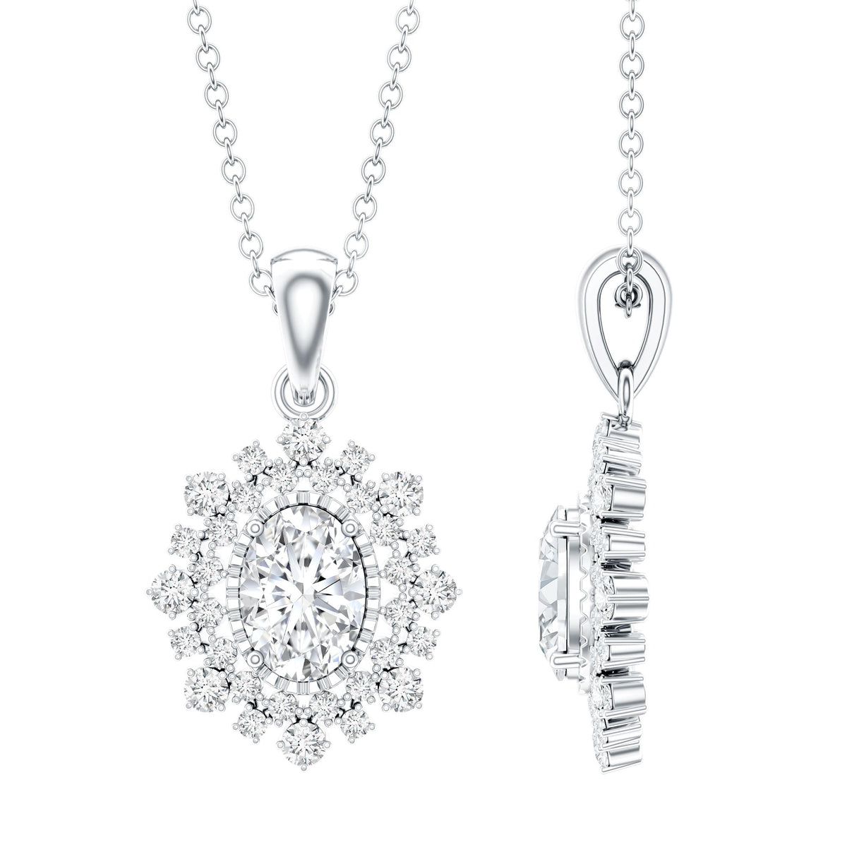 5X7MM Oval Lab Diamond Double Halo Bridal Pendant