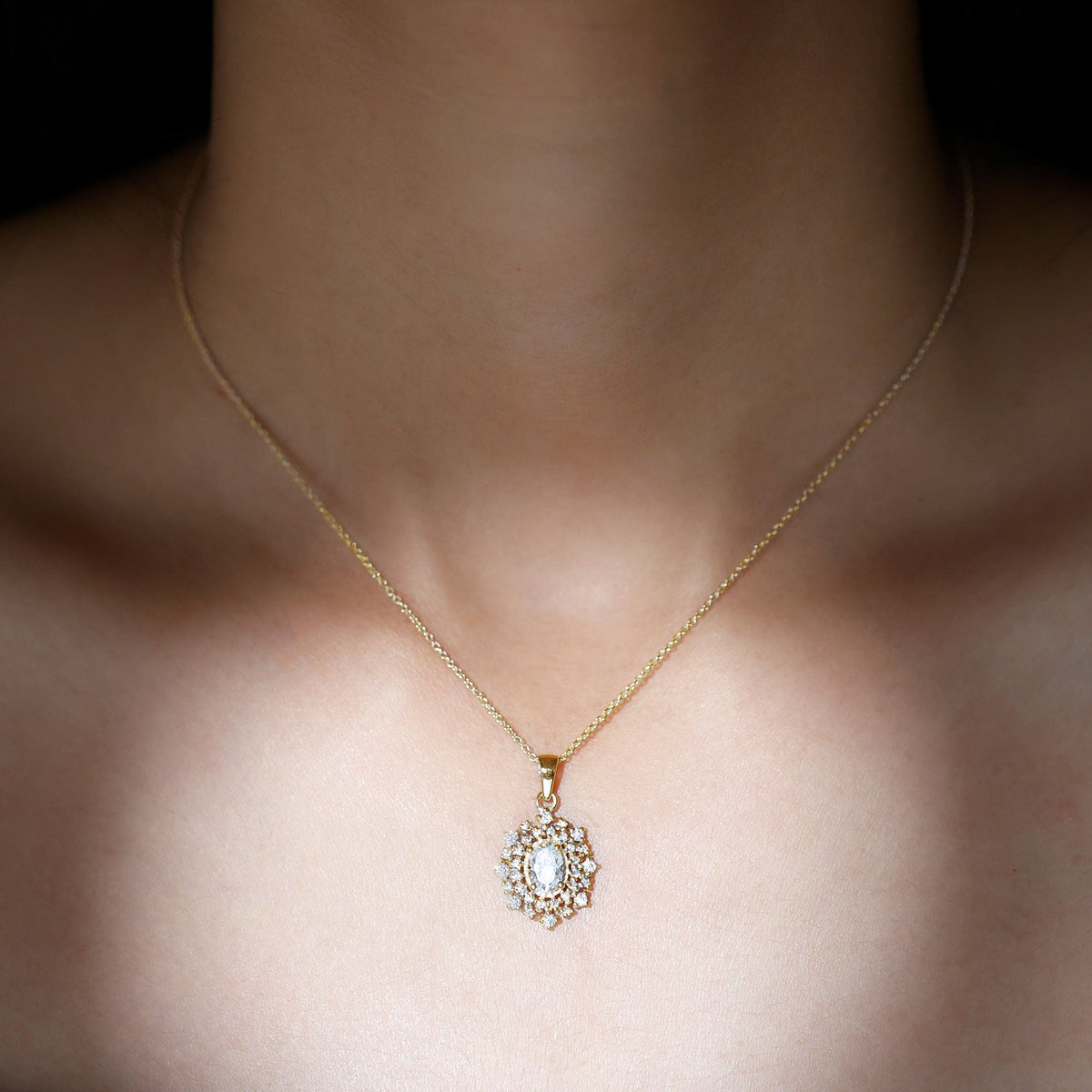 5X7MM Oval Lab Diamond Double Halo Bridal Pendant