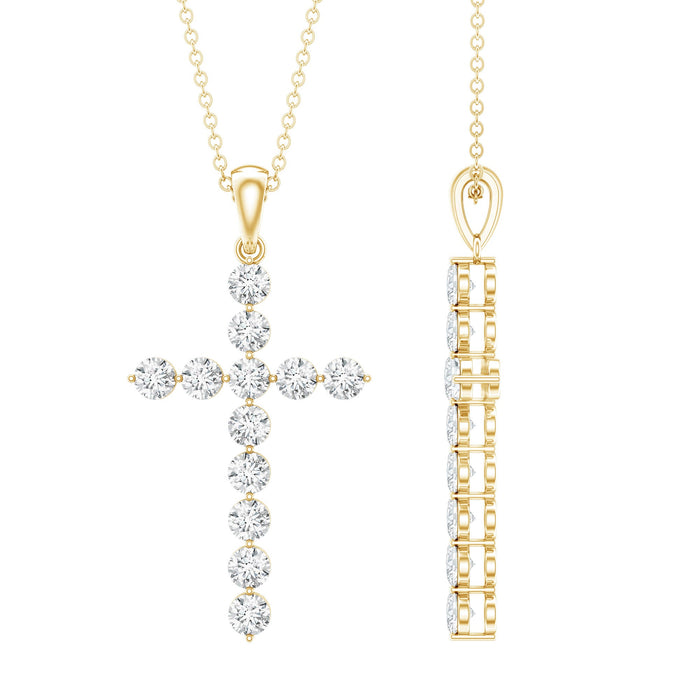 Lab grown diamond Christian cross pendant by Rosec Jewels, featuring sparkling diamonds on a delicate gold chain.