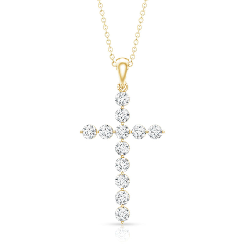 Lab grown diamond Christian cross pendant by Rosec Jewels, featuring sparkling diamonds on a delicate silver chain.