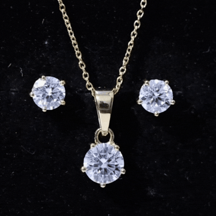 Yellow lab-grown diamond jewelry set with a solitaire necklace and matching earrings from Rosec Jewels.