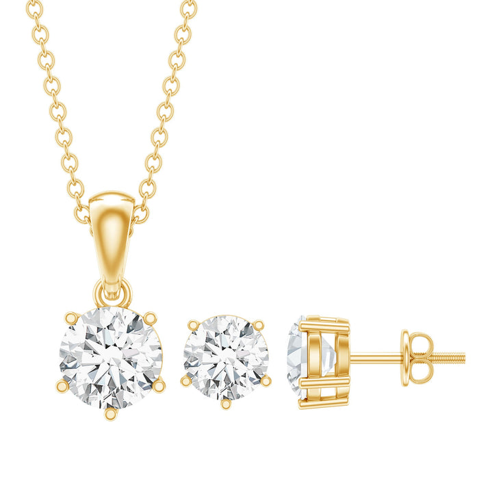 Rosec Jewels lab grown diamond jewelry set with a solitaire necklace and matching earrings, featuring sparkling diamond accents.