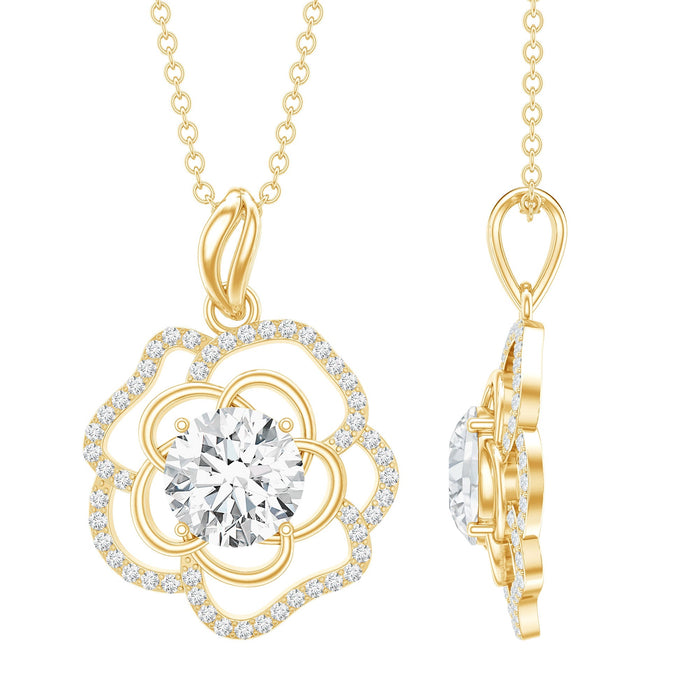 Lab grown diamond flower pendant necklace with 2 carats, featuring a delicate floral design from Rosec Jewels.