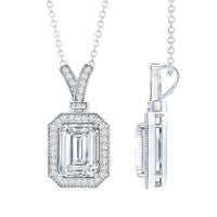 Lab Created Diamond 6X8 MM Emerald Cut Halo Necklace