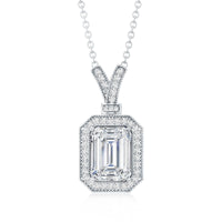 Lab Created Diamond 6X8 MM Emerald Cut Halo Necklace