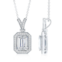 Lab Created Diamond 6X8 MM Emerald Cut Halo Necklace