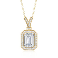 Lab Created Diamond 6X8 MM Emerald Cut Halo Necklace