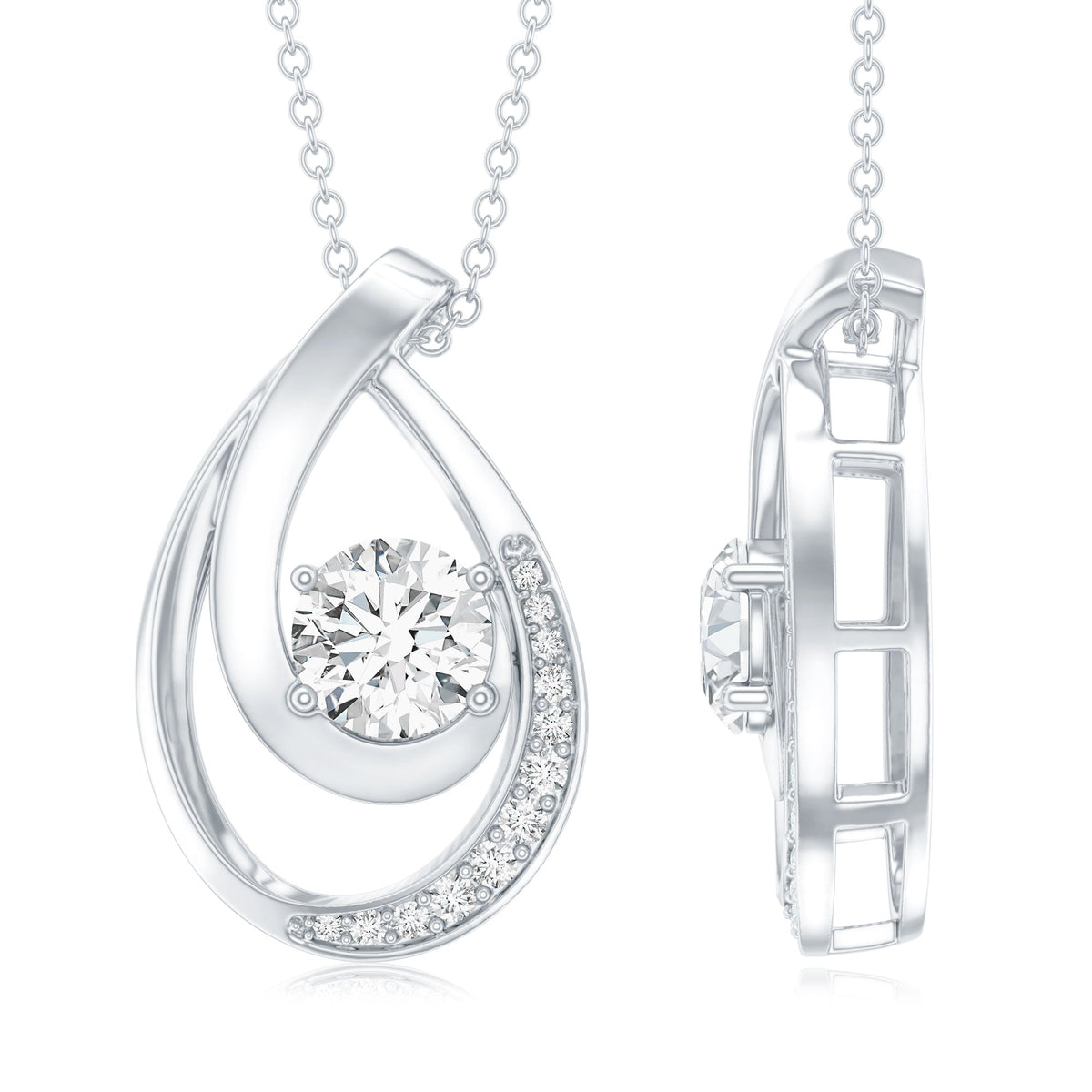 6 MM Round Lab Grown Diamond Teardrop Necklace for Women