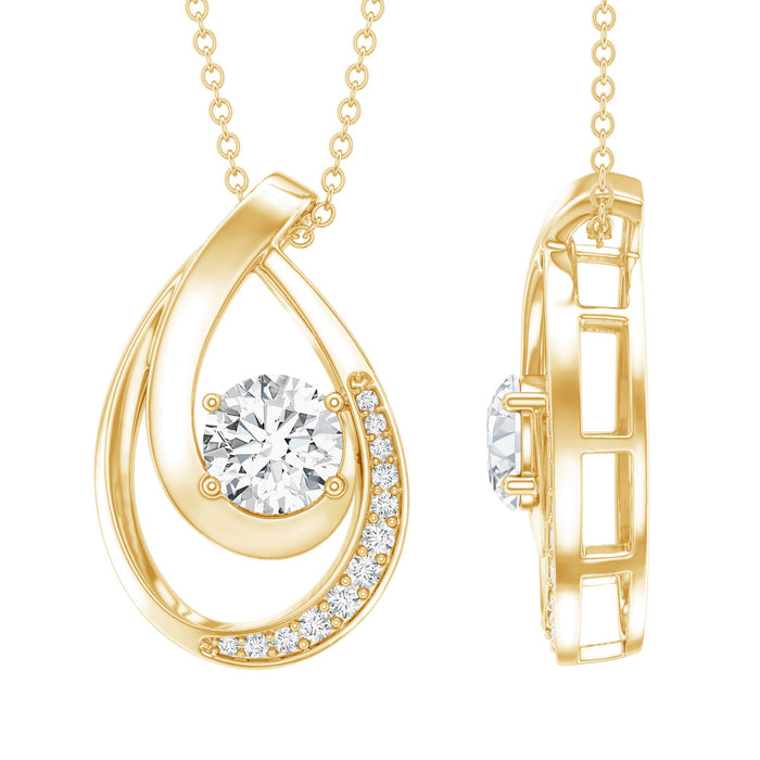 Round lab-grown diamond teardrop pendant necklace for women by Rosec Jewels, featuring a 6mm sparkling diamond pendant.