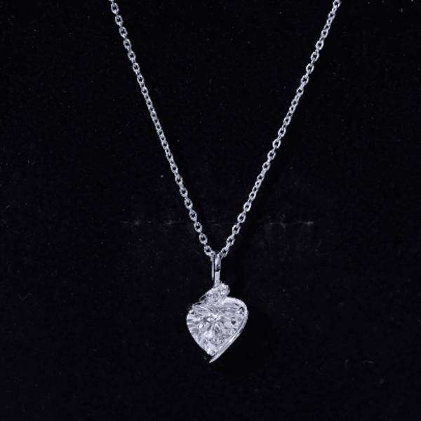Yellow gold pendant with a 2-carat lab-grown diamond heart-shaped solitaire necklace by Rosec Jewels.