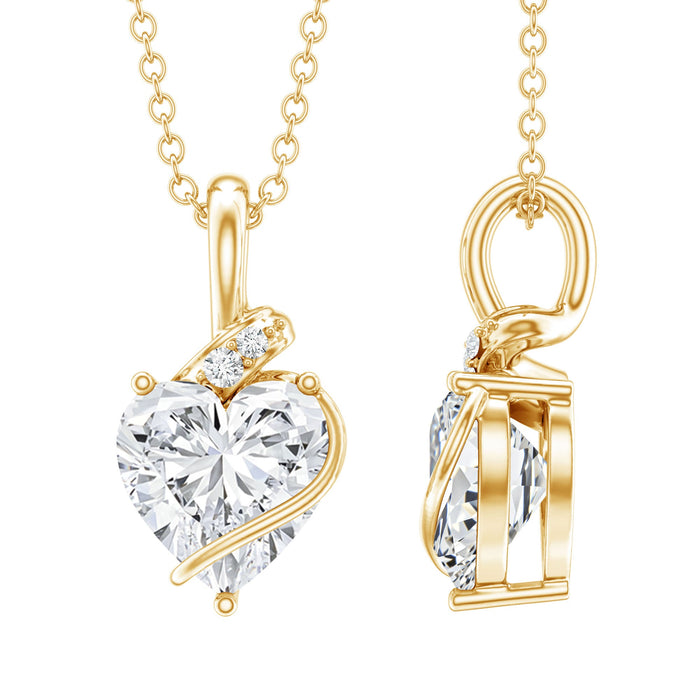 Lab grown diamond heart pendant necklace by Rosec Jewels featuring a 2-carat solitaire diamond on a delicate chain.