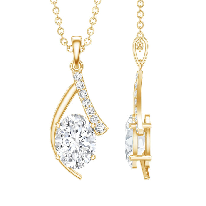 Oval lab-grown diamond pendant necklace with 6x8 mm solitaire stone, crafted by Rosec Jewels.