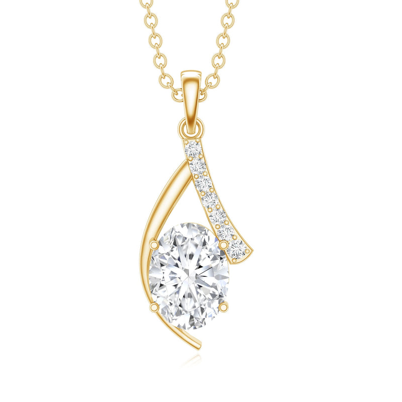 Oval lab-grown diamond solitaire pendant necklace with 6x8 mm diamond, crafted by Rosec Jewels, displayed on a chain.
