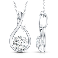 8 MM Round Solitaire Lab Grown Diamond Teardrop Necklace