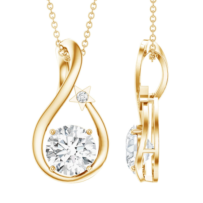 Round solitaire lab-grown diamond teardrop pendant necklace in 8 mm size by Rosec Jewels, showcasing a sparkling elegant design.