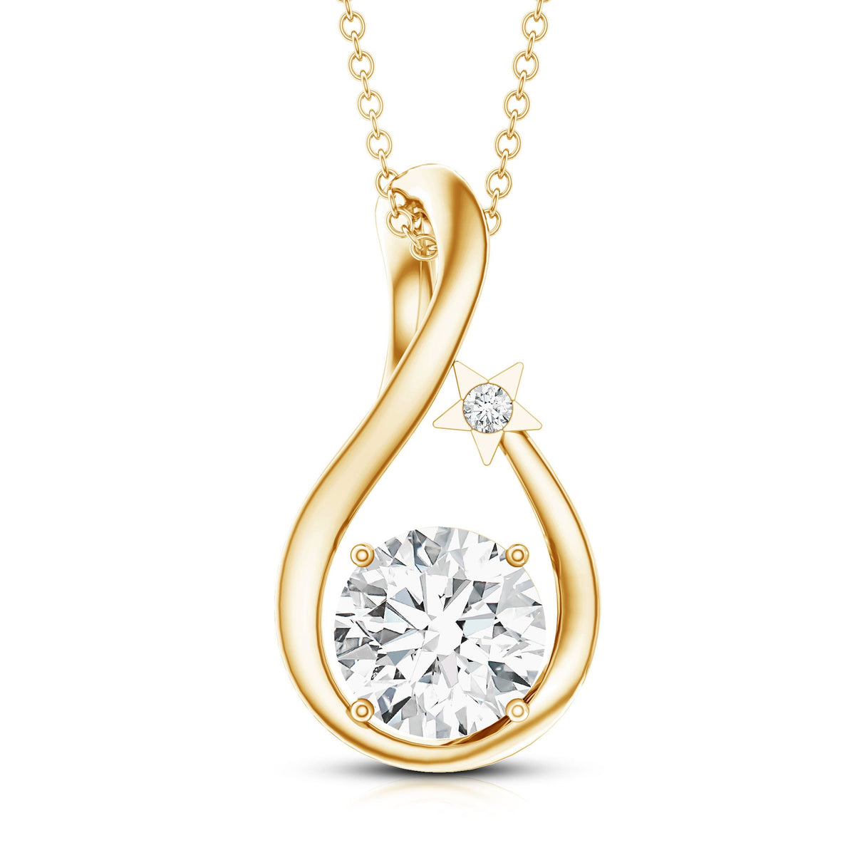 8 MM Round Solitaire Lab Grown Diamond Teardrop Necklace