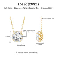 Certified Lab Created Diamond Halo Necklace For Bride
