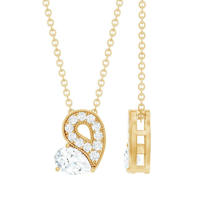 Lab grown diamond pendant necklace with beaded details from Rosec Jewels, showcasing a sparkling diamond pendant on a delicate chain.