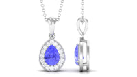 Tanzanite Teardrop Halo Pendant Necklace
