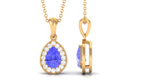 Tanzanite Teardrop Halo Pendant Necklace