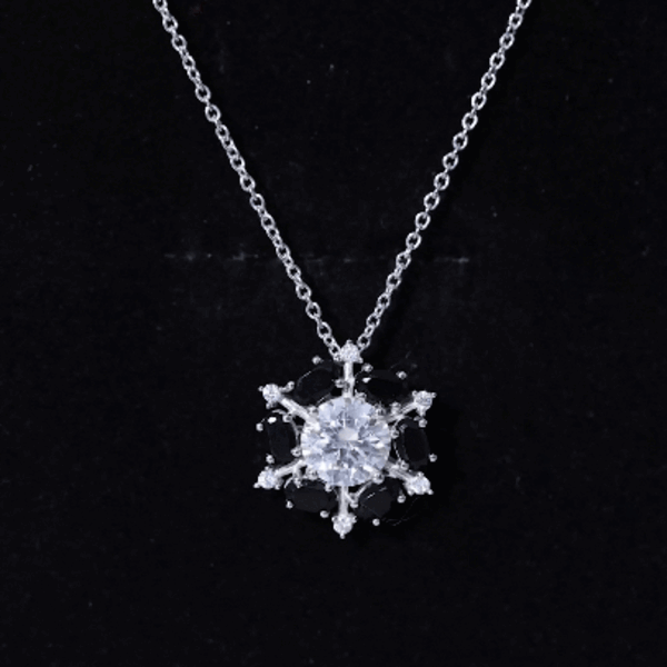 Certified 2 Carat Moissanite and Black Onyx pendant necklace from Rosec Jewels, featuring a striking statement design.