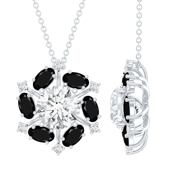 Certified 2 Carat Moissanite and Black Onyx pendant necklace from Rosec Jewels, showcasing a striking statement jewelry piece.