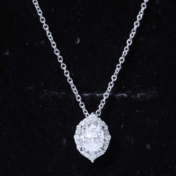 Oval moissanite cocktail pendant necklace in 6x8 mm with a white gemstone, crafted by Rosec Jewels.