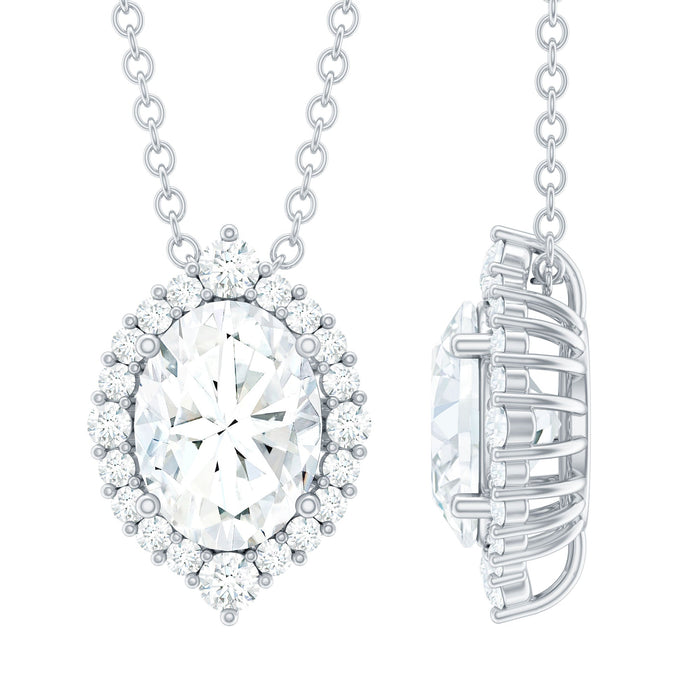 Oval moissanite cocktail pendant necklace in 6x8mm with a rose gold setting, featuring a sparkling, elegant design.