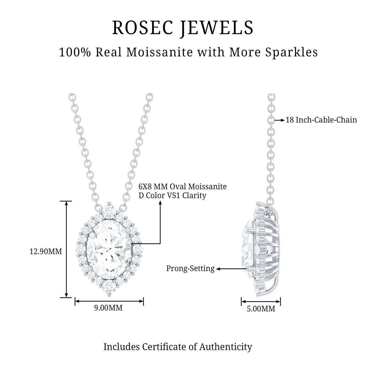 Certified 6X8 MM Oval Moissanite Cocktail Pendant Necklace