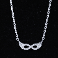 Sterling Silver Pave Set Moissanite Infinity Necklace with Wings