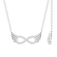 Sterling Silver Pave Set Moissanite Infinity Necklace with Wings