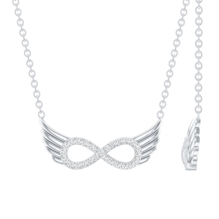 Sterling Silver Pave Set Moissanite Infinity Necklace with Wings