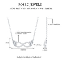 Sterling Silver Pave Set Moissanite Infinity Necklace with Wings