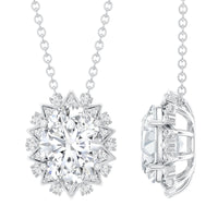 2 Carat Oval Moissanite Cocktail Necklace in 14K White Gold Plated Silver