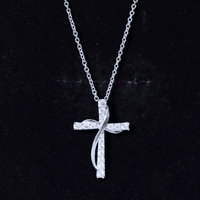 Certified Moissanite Designer Cross Pendant Necklace in Silver