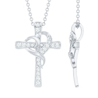 Certified Moissanite Cross Heart Necklace with Silver Chain