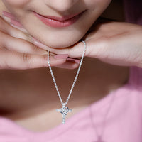 Certified Moissanite Cross Heart Necklace with Silver Chain