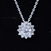 Certified 2 Carat Moissanite Sunflower Pendant Necklace with Silver Chain
