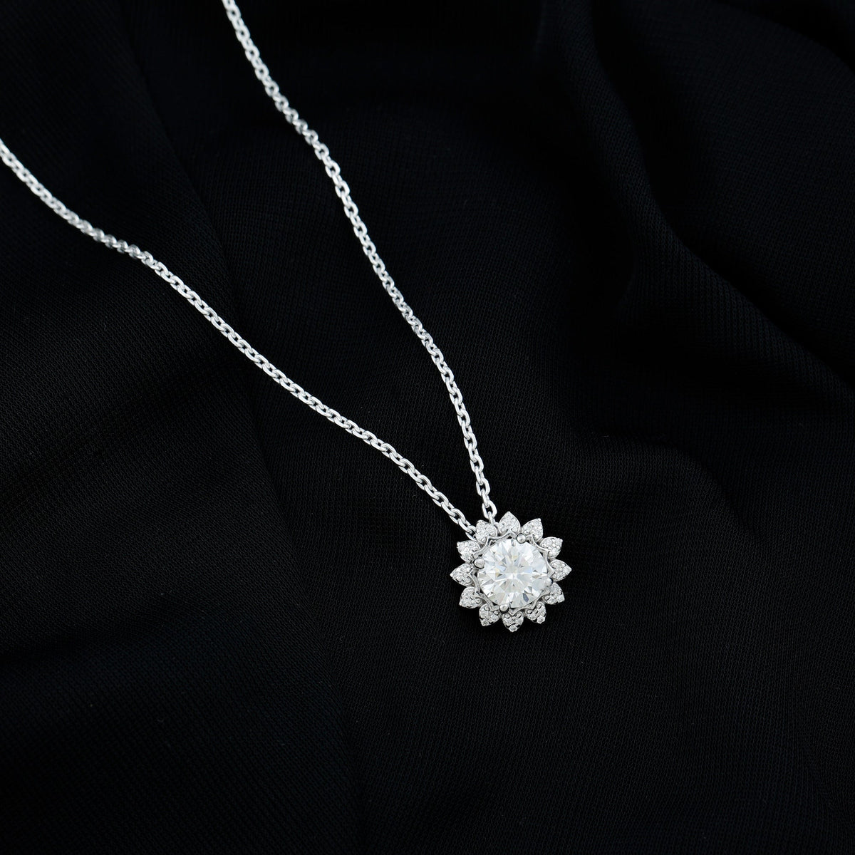 Certified 2 Carat Moissanite Sunflower Pendant Necklace with Silver Chain