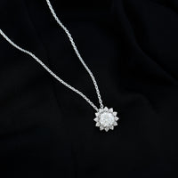 Certified 2 Carat Moissanite Sunflower Pendant Necklace with Silver Chain