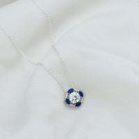 Certified Moissanite Sapphire Vintage Necklace with Silver Chain