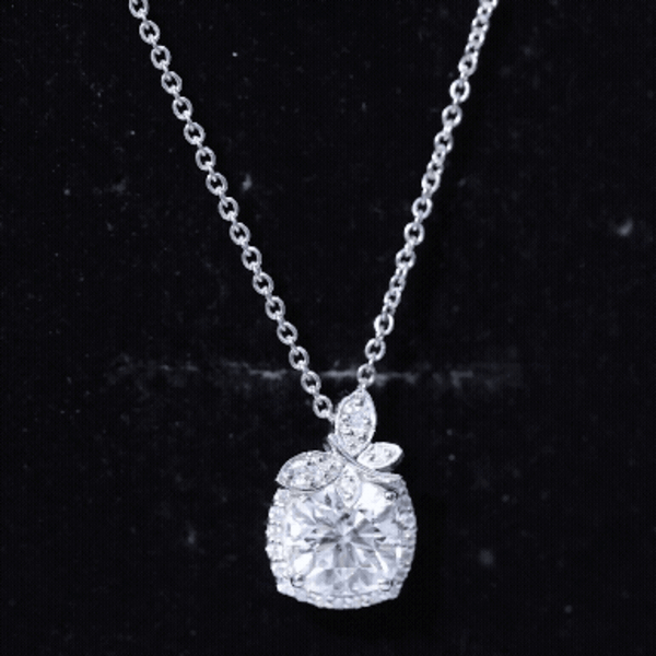 Certified 3-carat Moissanite pendant with silver chain from Rosec Jewels, showcasing a sparkling gemstone and elegant design.