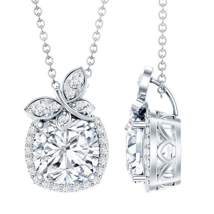 Certified 3 Carat Moissanite pendant on a silver chain by Rosec Jewels, showcasing a sparkling designer necklace.