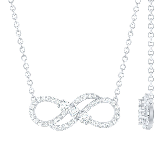 Certified Moissanite infinity symbol pendant necklace for women by Rosec Jewels, showcasing a sparkling infinity design on a delicate chain.