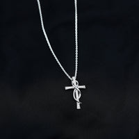 Pave Set Moissanite Cross Infinity Necklace with Silver Chain