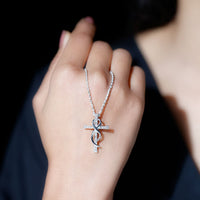 Pave Set Moissanite Cross Infinity Necklace with Silver Chain