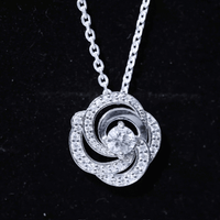 Moissanite Floral Pendant Necklace with Silver Chain